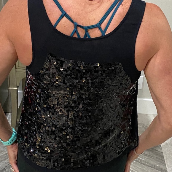 MM Couture by Miss Me Sheer Black Sequin Tank M - Picture 4 of 6
